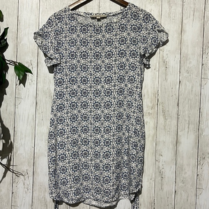 LOFT SP Medallion Paisley Dress Women Blue White Flutter Sleeve Tie Waist Petite